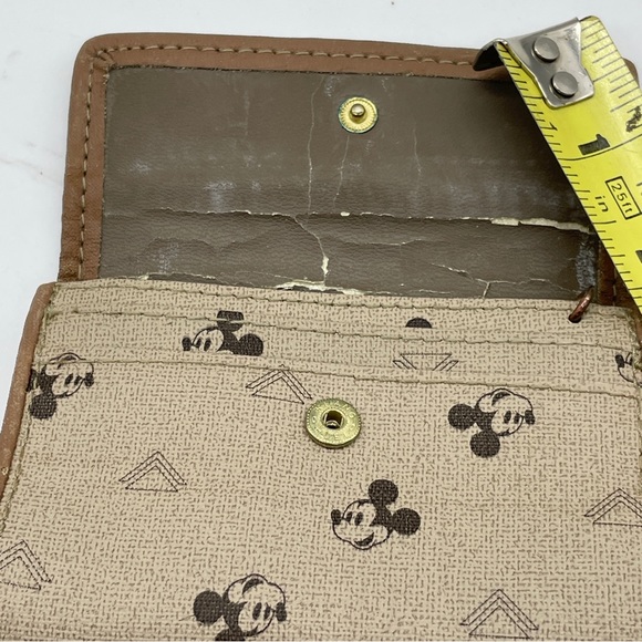 Mickey Mouse Disney Wallet Coin Purse Credit Card Holder Beige Key Chain - Picture 4 of 11